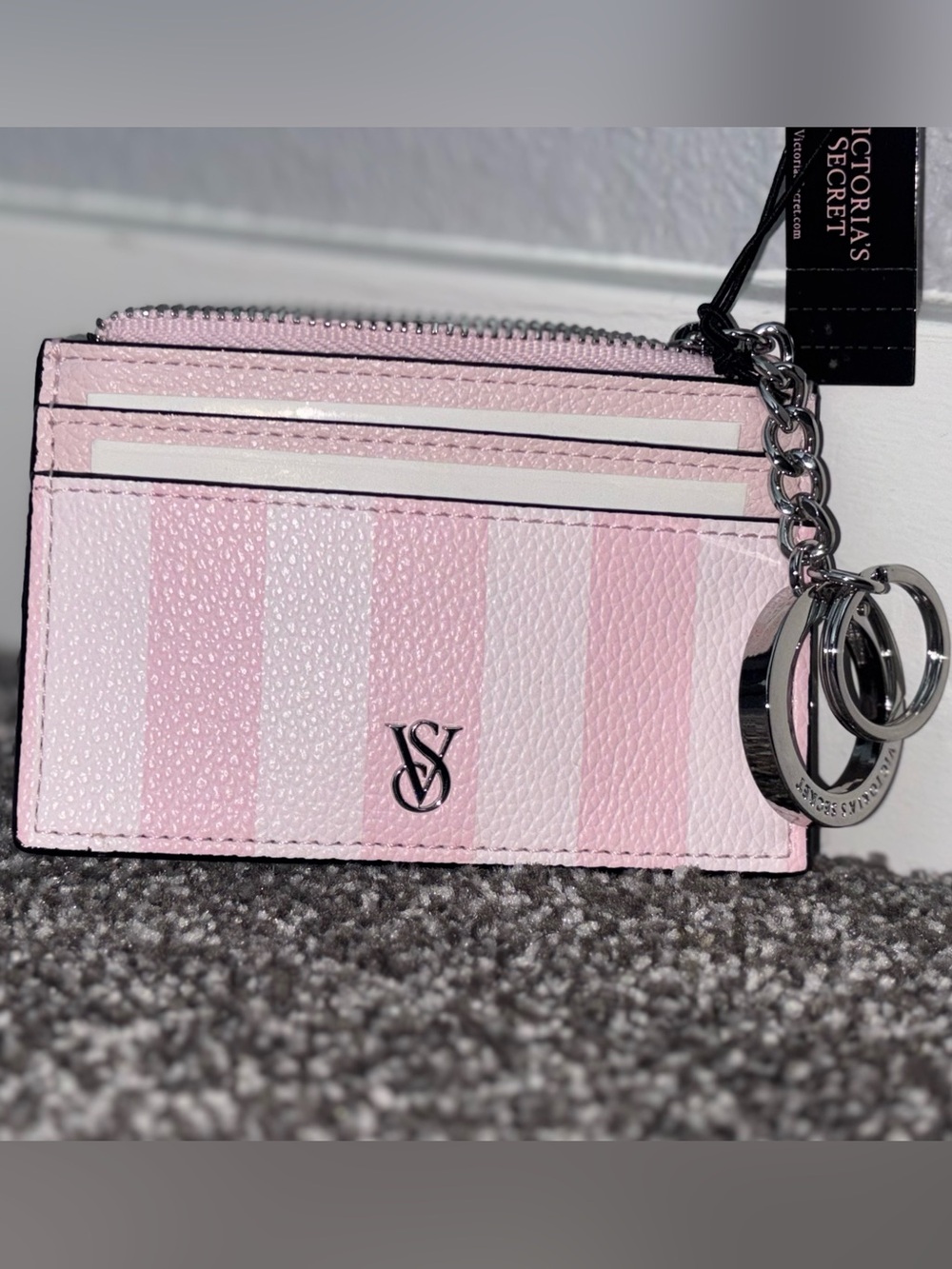 Victoria's Secret Pink Stripe Card Case with Key Ring | * NWT *